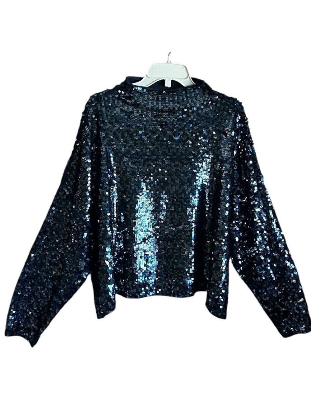 Anthropologie Pilcro Alani Mock Neck Navy Cashmere Sweater Sequin Edition XL - Picture 2 of 8